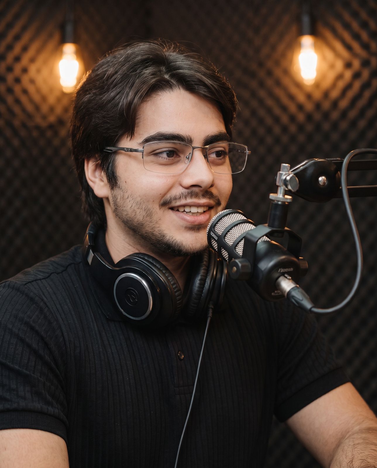 Julio gravando podcast
